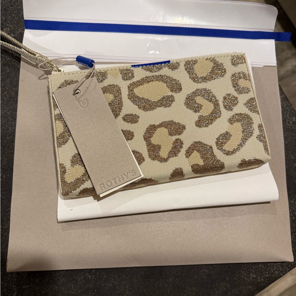 Rothy's Leopard Print Wristlet in Cream and Brown
